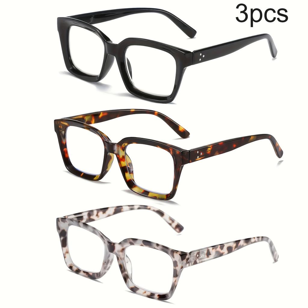 3 Pack Square Reading Glasses for Men Women Spring Hinge Blue Light Blocking Comfortable Durable Stylish
