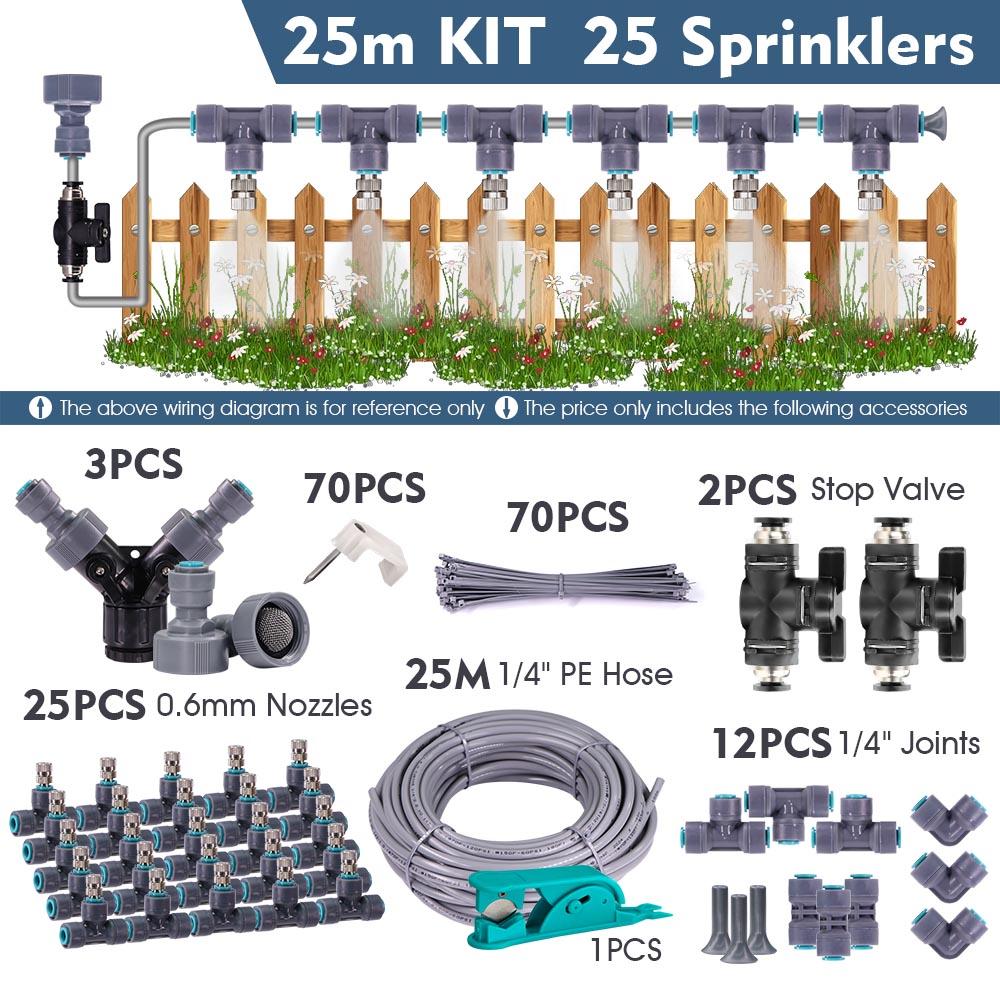 1/4″ 4/6mm 60W Self-priming Pump Misting Cooling System 0.6mm Atomizer Sprayer Slip Lock Nozzle Joint Outdoor Garden Irrigation