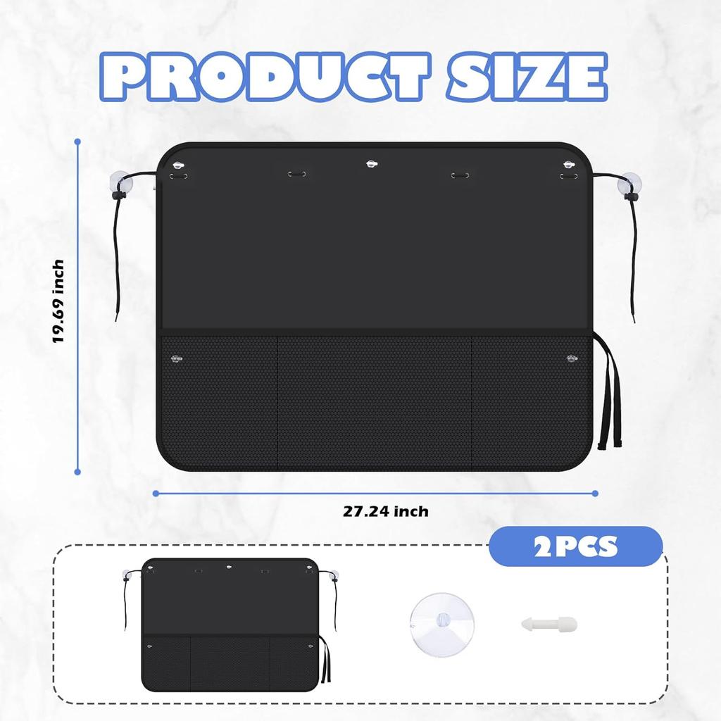 2PCS Suction Cup Car Window Shade For Baby,Upgraded Window Shade For Baby In Car With 3 Mesh Pockets For Storing Toys/Umbrellas,Foldable &