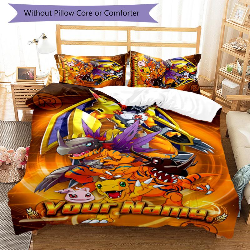 3pcs Digimon Cover Set - Personalized Name, HD Printed Bedding with 1 Cover and 2 Pillowcases - Perfect for Home Decor, Easy Care