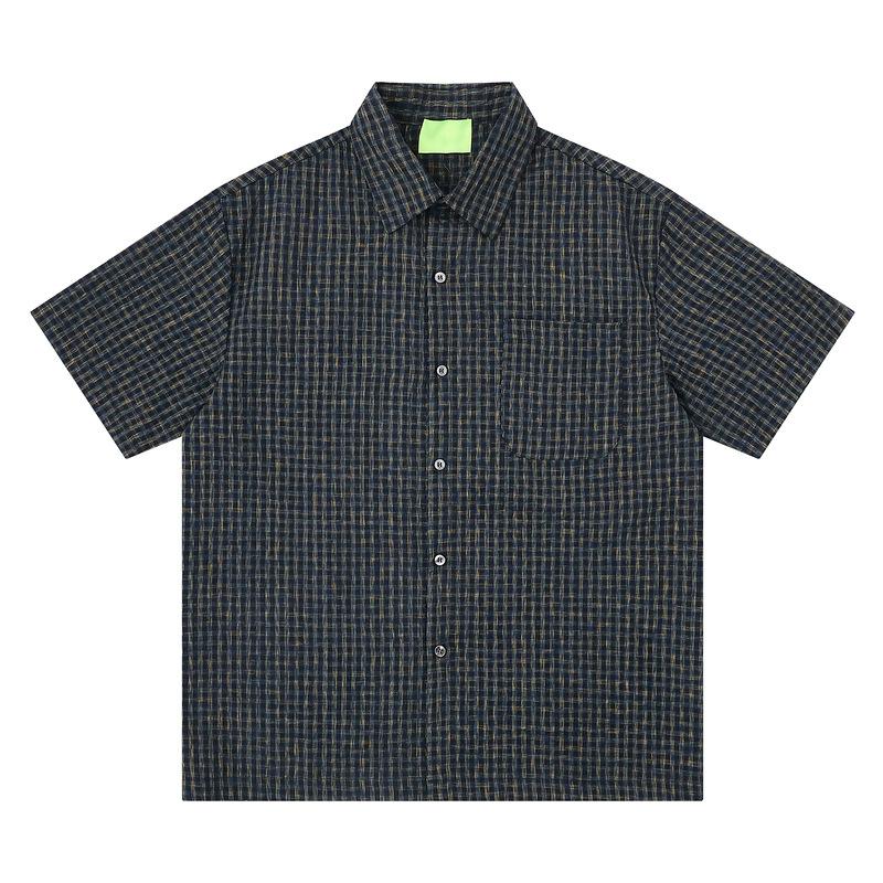 Summer Japanese loose casual wide version seersucker texture short-sleeved shirt men s and women s college style couple shirt tide M