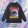 American Hiphop Street Tide Brand Spoof Cat Print Casual Ins Couple Washed Long Sleeve T-Shirt Men And Women