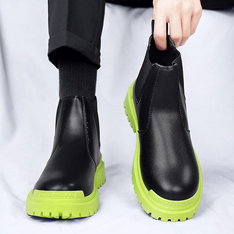 Men's Biker Boot Mens Boots Street Water Proof Casual Leather Shoes Trendy All-match Platform Anti-slip British Explosive Style