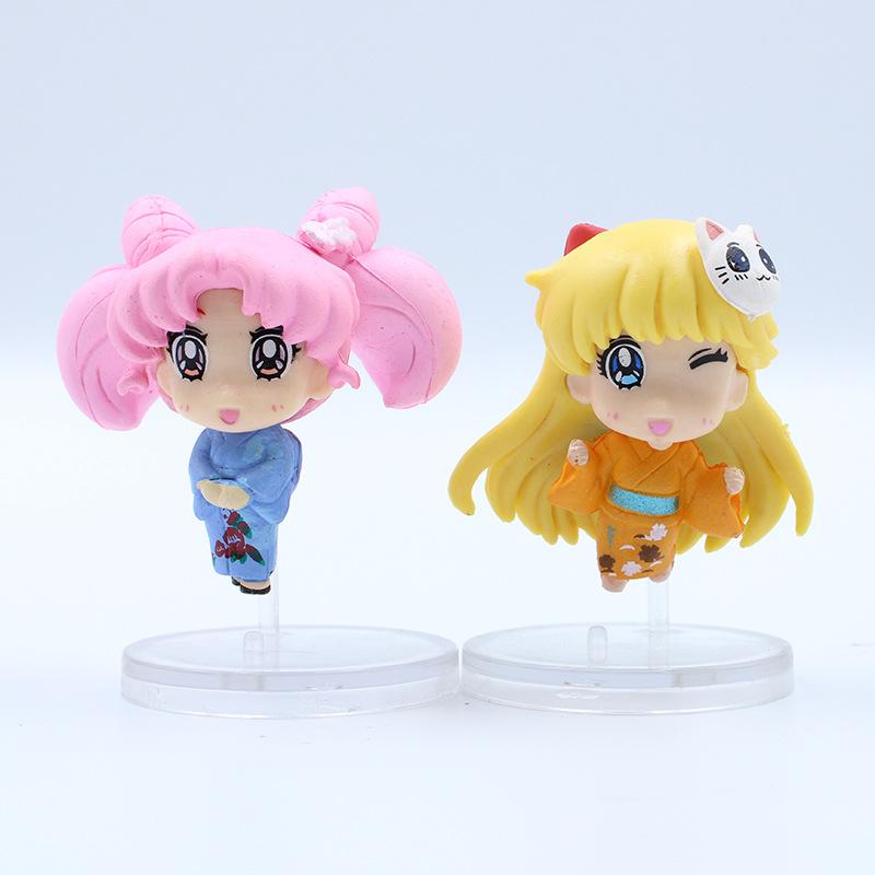 6PCS Anime Sailor MoonFigure Kimono Cartoon Figuarts Mini Kaiou Michiru Tomoe Hotaru Meiou Setsuna Playthings For Girls Model Dolls