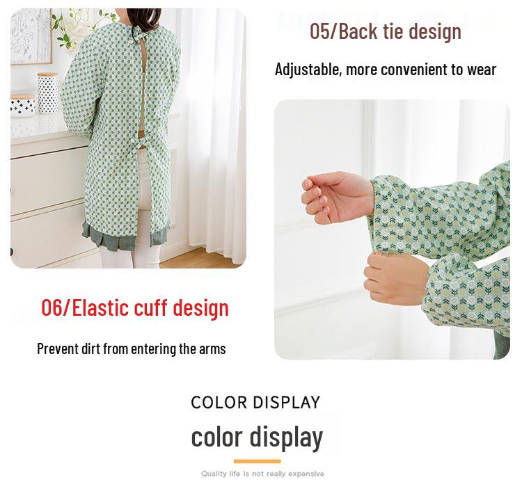 2023 Women's Long Sleeve Printed Kitchen Apron - Oil-Proof Fashion Smock for Cooking