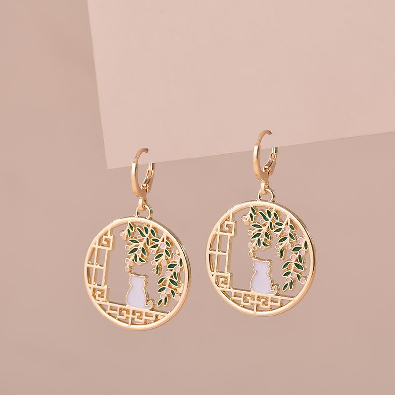 Colorful Aesthetic Animal Cat Rabbit Koi Dragon Earrings For Women Girls Enameled Delicate Gold Color Hoop Earrings Jewelry Gift