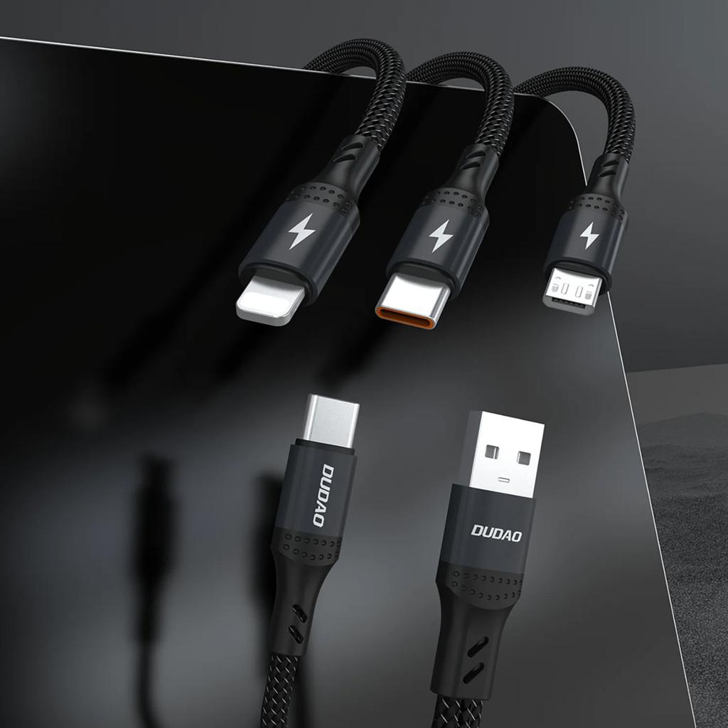 Kabel przewód wielofunkcyjny USB-A USB-C do Lightning USB-C MicroUSB 66W - czarny