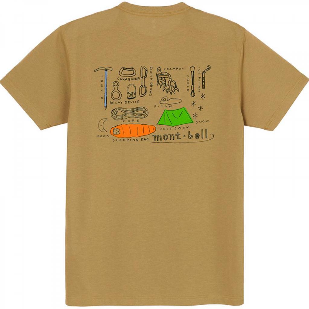 MONTBELL American Vintage Print Pattern Pullover Outdoor Quick Dry Crew Neck Short Sleeve T-Shirt Unisex