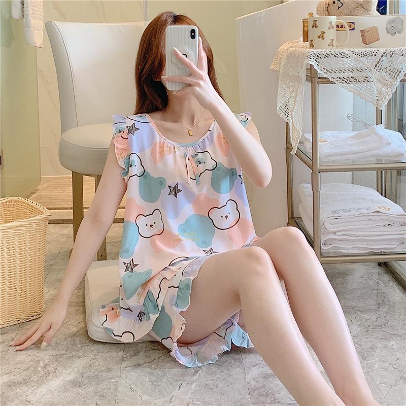 Pijamas de Algodão e Seda Feminino Fino Sexy Algodão Seda Regata Shorts Conjunto de Duas Peças Roupa de Dormir Verão