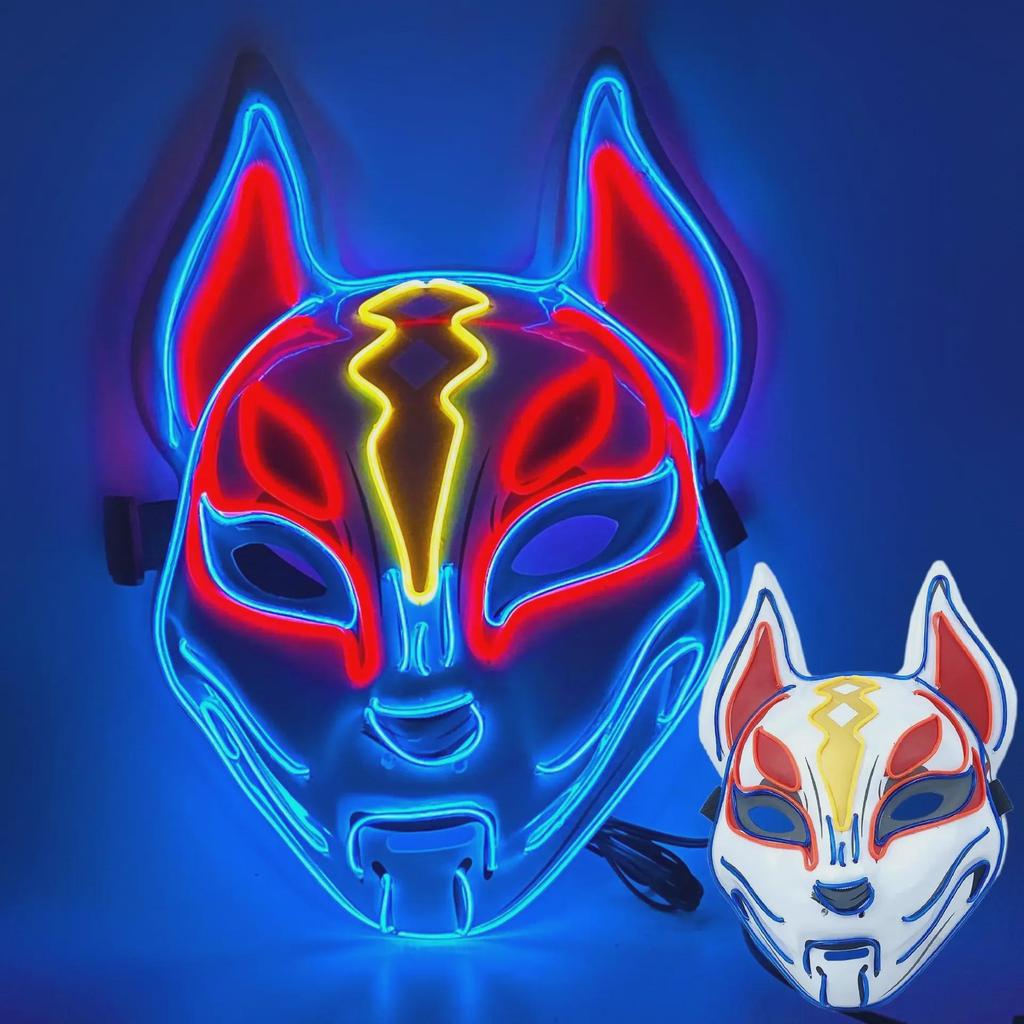 LED Glowing Fox Mask - Luminous Anime Cosplay Cat Face for Halloween