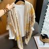 Blue Retro 130 Square Scarf Summer Air-Conditioned Room Shawl Sunscreen Silk Scarf Spring And Autumn Linen Scarf
