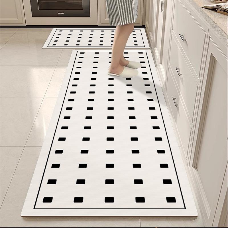 Kitchen Carpet Non-slip Waterproof Oil-proof Floor Mat Black White Plaid Interesting Rug Long Strip Home Decoration Foot Mats