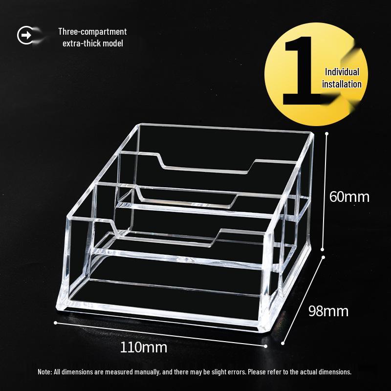 Suport transparent din acril pentru cărți de vizită, design minimalist cu mai multe compartimente și capacitate mare pentru depozitare pe birou.