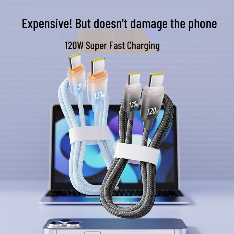 120W Fast Charge Dual Type-C Data Cable for Apple 15/16, Huawei Laptops & 6A Car Charger