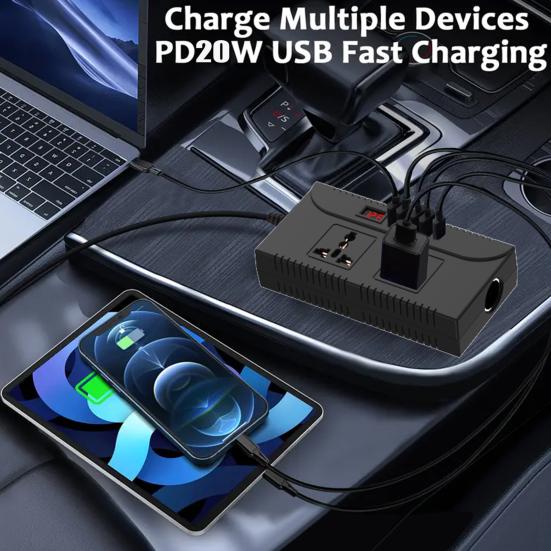 Car Power Inverter Overload Protection Universal USB-C Fast Charging Portable Car Charger with Switch Control Converter
