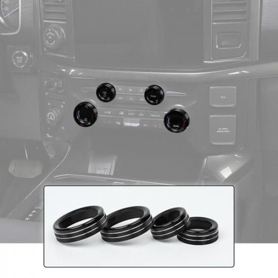Air Conditioner Audio Volume Switch Knob Trim For Ford F150 2021-2024 Black 4pcs