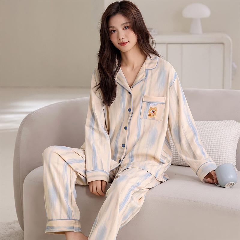 Premium Pajamas Women's Spring and Autumn Thin Long-sleeved Trousers Simple Casual Women's Loungewear Two-piece Set Can Be Worn Outside