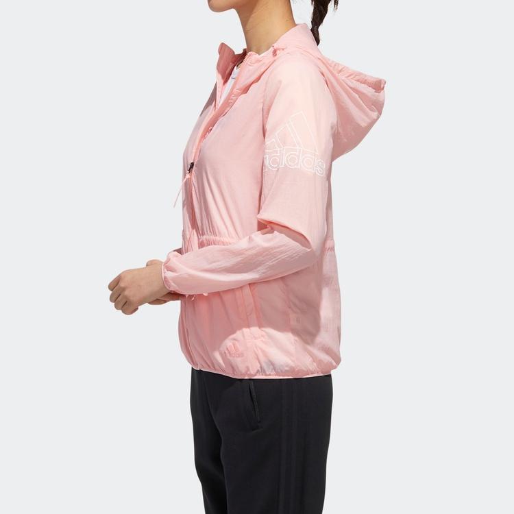 Adidas Windbreaker With Hood And Zipper Women Jacket Pink FT2886