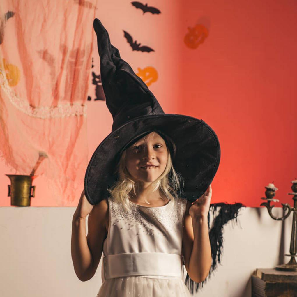 Halloween Wizard Hat Party Children Adult Black Pointed Oxford Cloth Magician Hat Witch Hat Masquerade Ball Party Cosplay