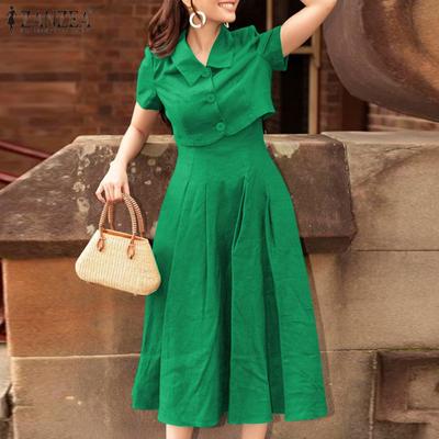 Women Elegant Sleeve Shirt Waist A-Line Dress Sets