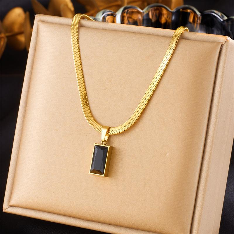Gold Snake Chain Jewelry Set with Rectangular Black Cz Pendant