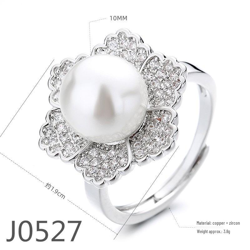 Korean Light Luxury Pearl Ring for Women – High-End Adjustable Index Finger Jewelry, Customizable Setting.