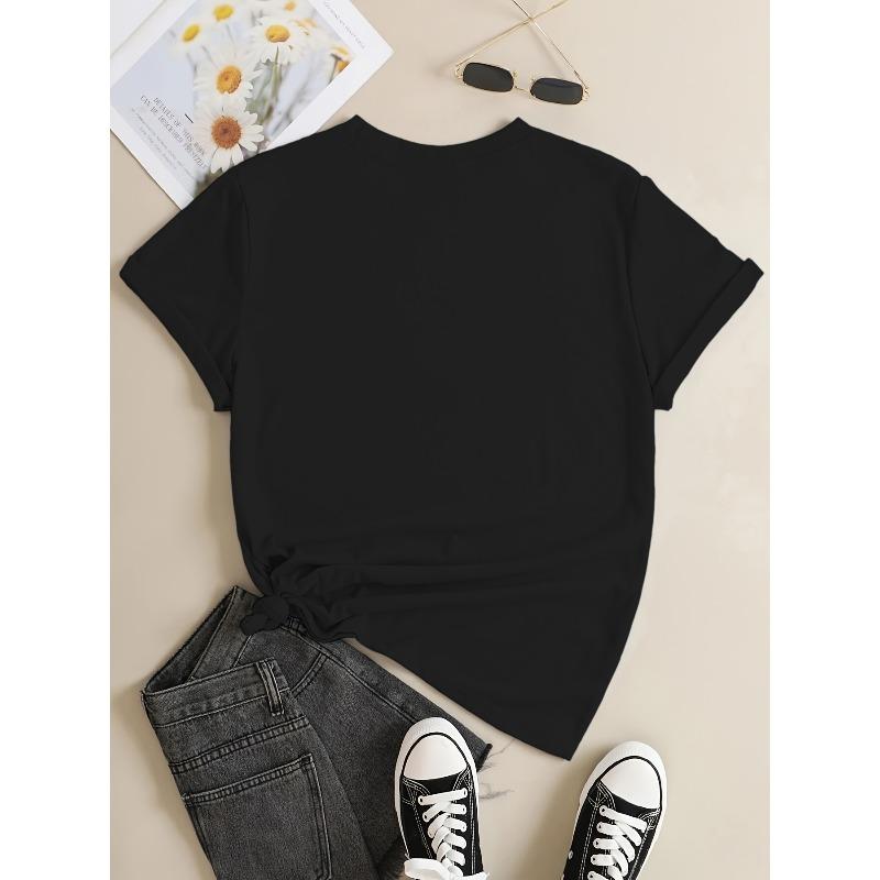 Plus Size Women's Red Casual T-Shirt Distinctive Pattern White Lettering Summer Casual Wear