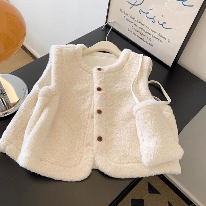 Damen Lammwolle Dicke Weste Koreanischer Stil Sanfte Damen Warmer Cardigan Herbst Schlicht und Vielseitig Damen Einreihige Oberteile