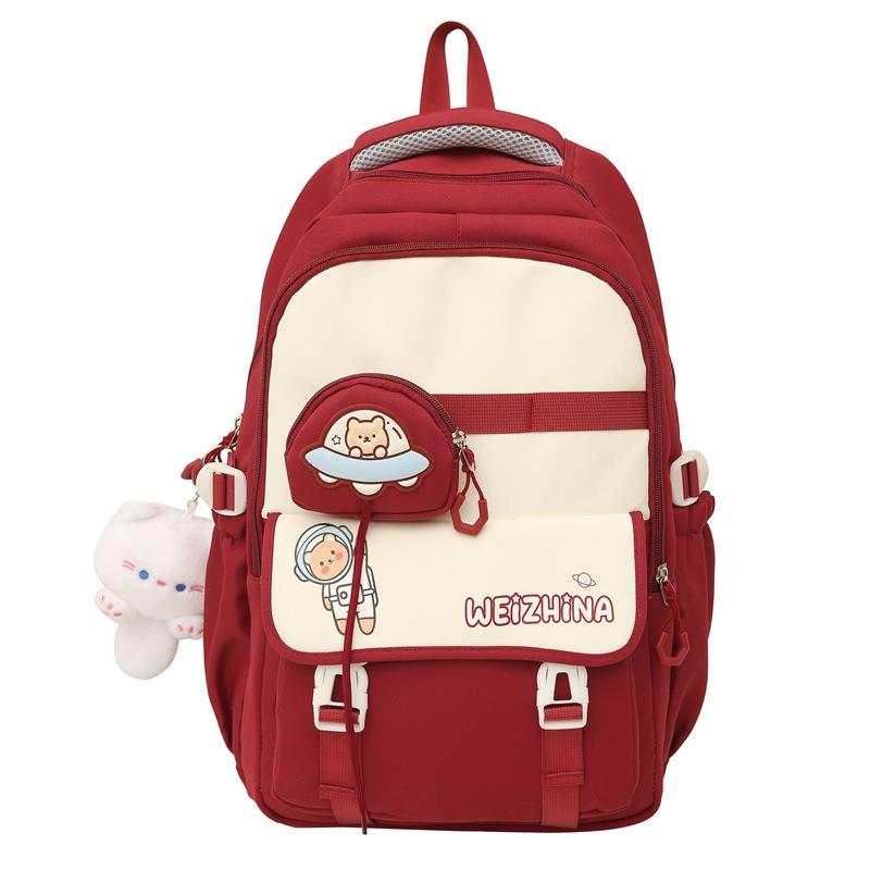 Autumn and Winter New High-Value Fresh Color-Block Letter Casual Backpack for Female Primary and Secondary School Students
