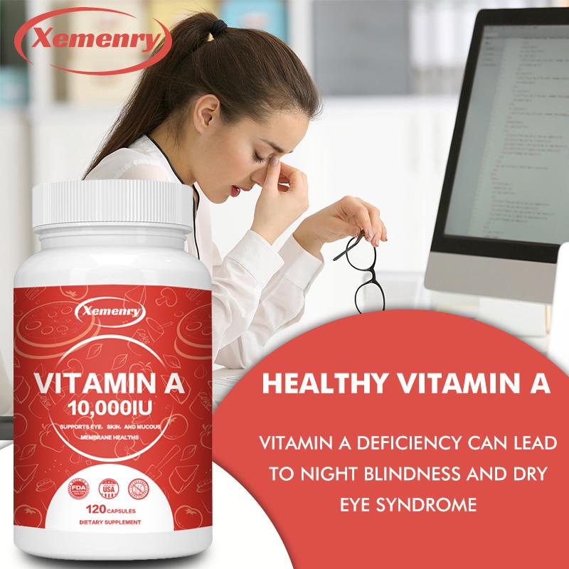 Xemenry Natural Vitamin A Capsules relieve eye fatigue, improve skin, support immunity, and are suitable for adults.