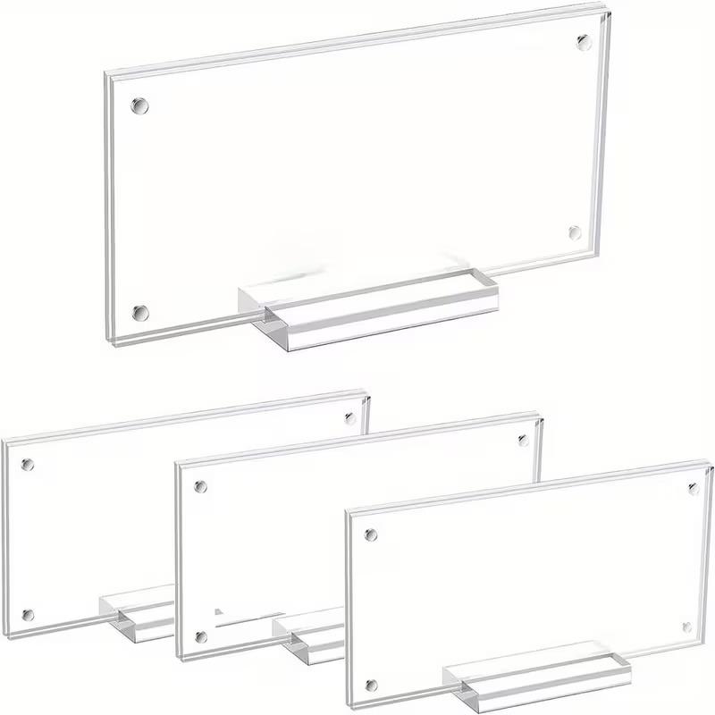 2/4Pack Bill Holder Display Photo Frame Double-Sided Transparent Magnetic Display Stand for Office Home Salon Business Organizer