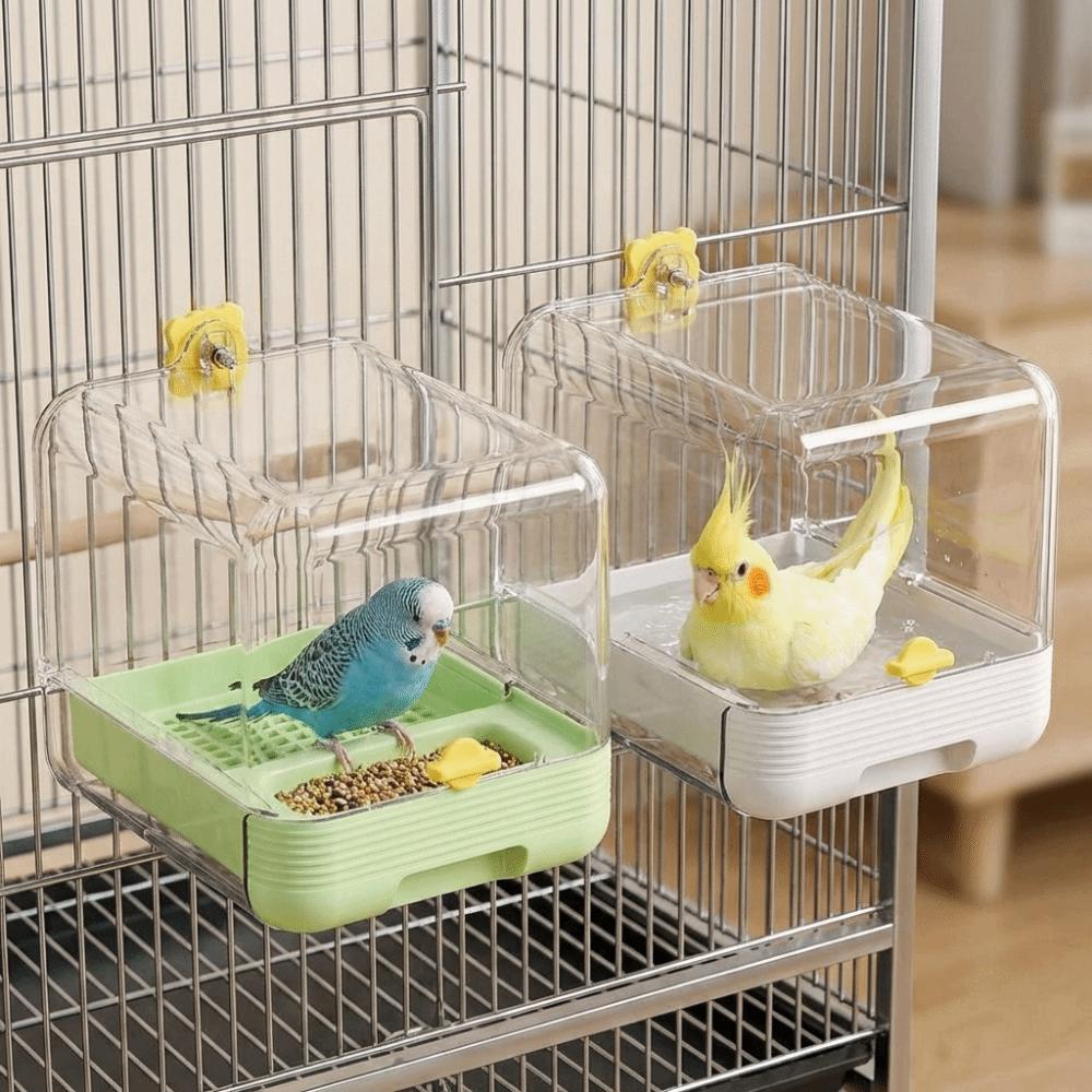 Transparente 2-in-1 Papageien-Badewanne Platzsparend Vogel-Wasser-Futterspender Vogelkäfig Zubehör