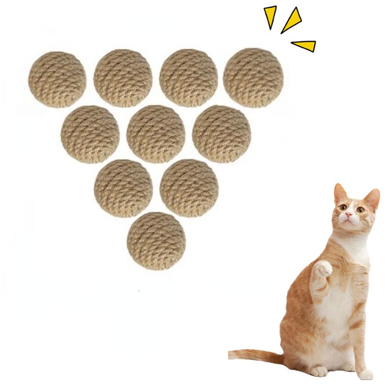 

10pcs Solid colored sisal ball cat teasing toy ball self hi grinding teeth durable cat teasing stick cat making sound bell ball