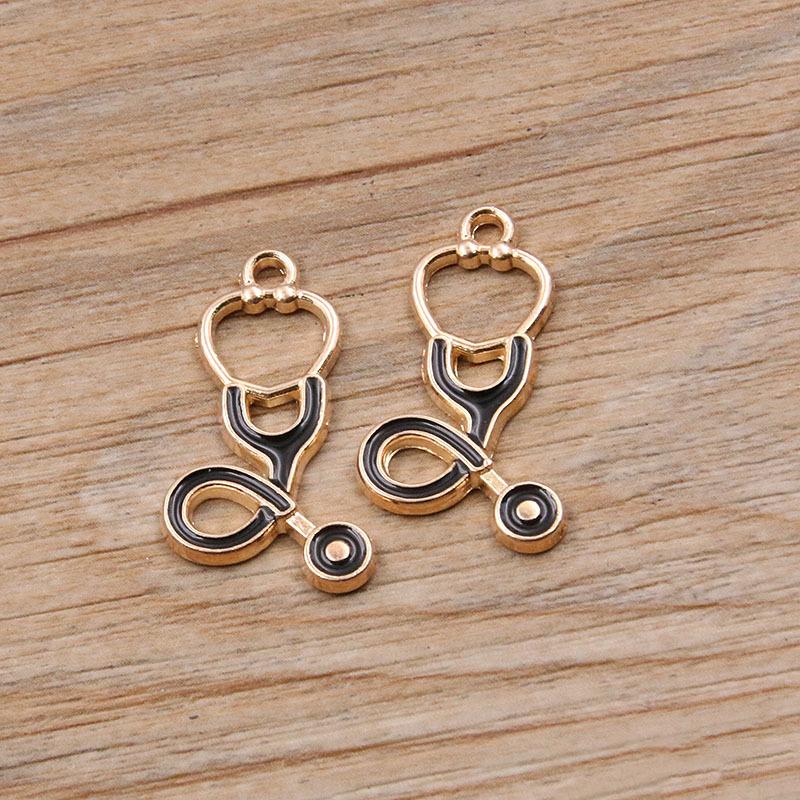 6 Style Medical Charm Jewelry: Drip Oil Stethoscope, Syringe, Heart Pendants in 2 Base Colors