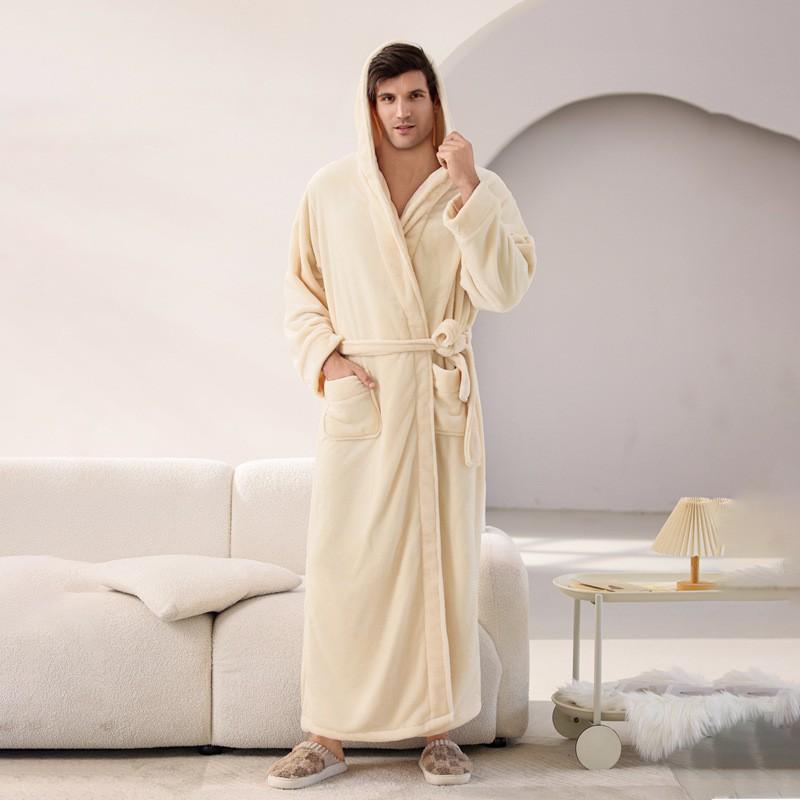 Bata de Franela con Capucha Oversize para Hombre y Mujer de Longitud Larga hasta el Tobillo Ropa de Dormir Acogedora de Invierno Ropa para el Hogar