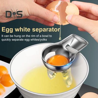 Separatore di tuorlo d'uovo in acciaio inossidabile, strumento di cottura professionale con gancio per appendere, filtro di precisione, gadget da cucina per la cottura di torte e muffin.