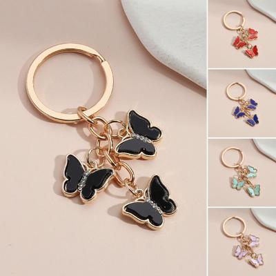 Key Chain Butterfly Charms Tassel Stainless Exquisite Shoulder Bag Schoolbag Decoration Hanging Pendant Smooth Car Key Keyring Purse Bag Accessories