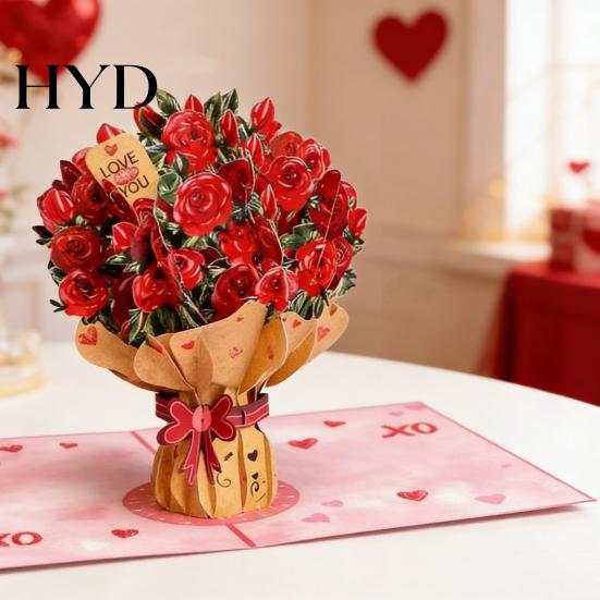Delicate Cutting Card Forever-Blooming 3D Pop-Up Flower Handmade Recyclable Paper Tactile Experience Eternal Romantic Memories Valentines