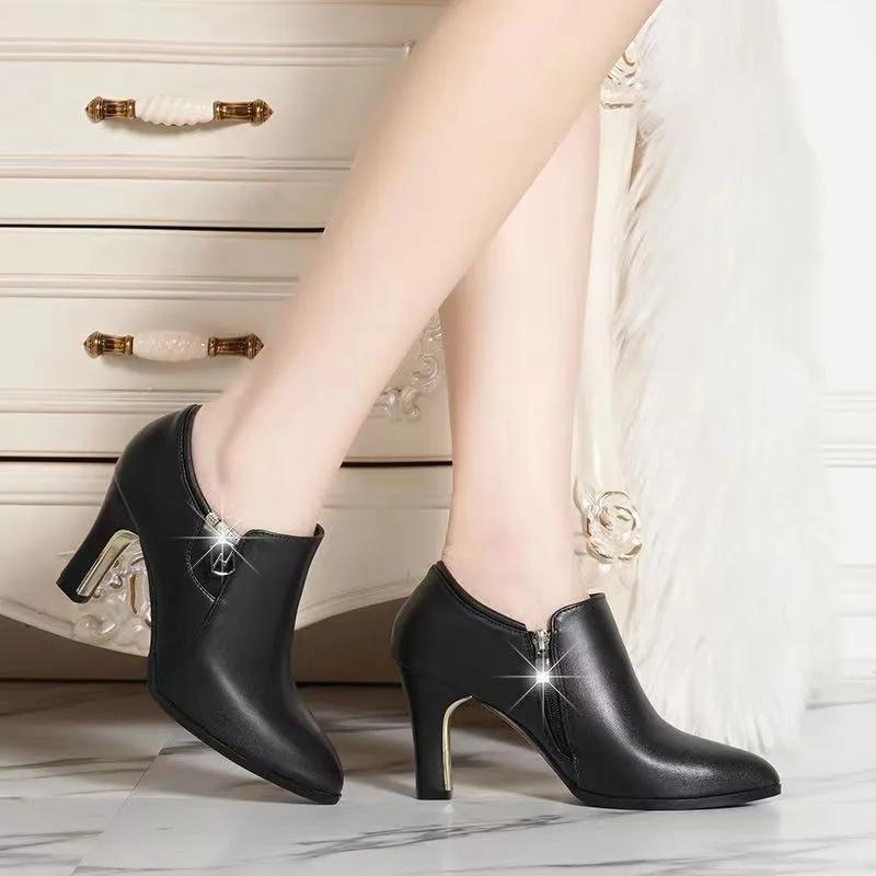 Plus Size 34-42 New Woman Ankle Boots Pointed Toe High Heels Dress Shoes Black Bare Boots Designer Shoes for Female Winter 1011C