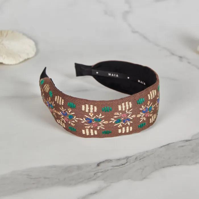 Maia Garden Jacquard Hairband - Plain Brown