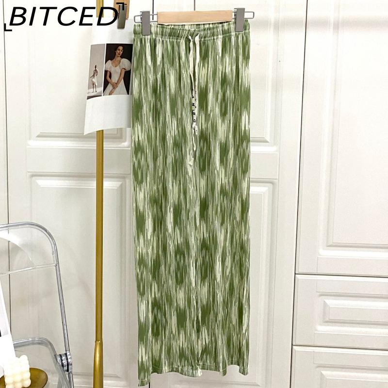 BITCED Vintage-Style Wide-Leg Trousers for Women Spring/Autumn Striped Tie-Dye High-Waisted Straight-Leg Casual Trousers with Drape