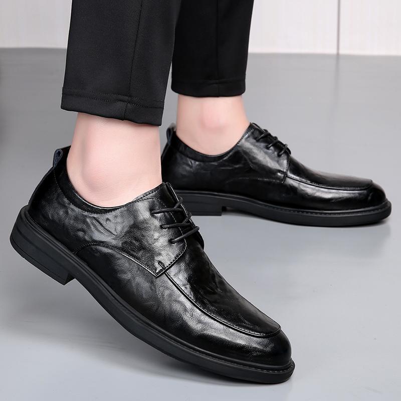 Leather Men Breathable Business Shoes Fashion Man Oxford Shoes Lace-Up Outdoor Male Driving Shoes Classic Men Shoes for Wedding