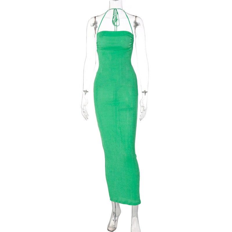 Sexy Backless Maxi Dress Spaghetti Strap Bandage Green Bodycon Dress For Women Fashion Summer Club Party Dresses 20960