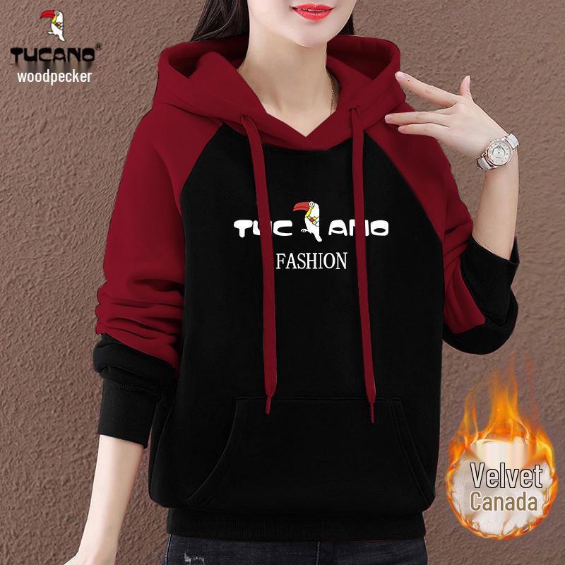 Woodpecker Women's Fleece-Lined Cotton Hoodie - Slimming & Loose Winter Style