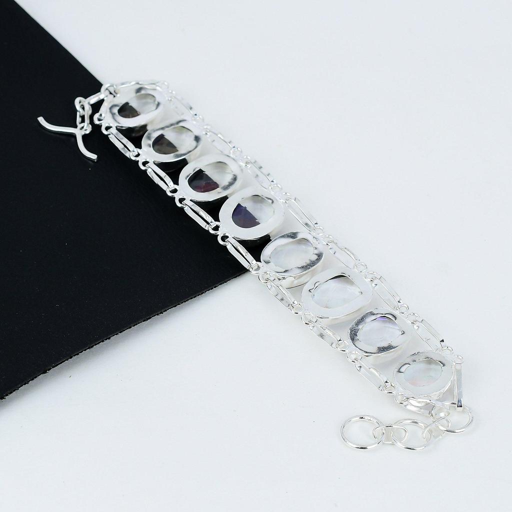 Mystic Rainbow Topaz Bracelet Mystic Rainbow Topaz Gemstone Handmade 925 Sterling Silver Bracelet Mystic Unisex Bohemian Bracelet For Gift