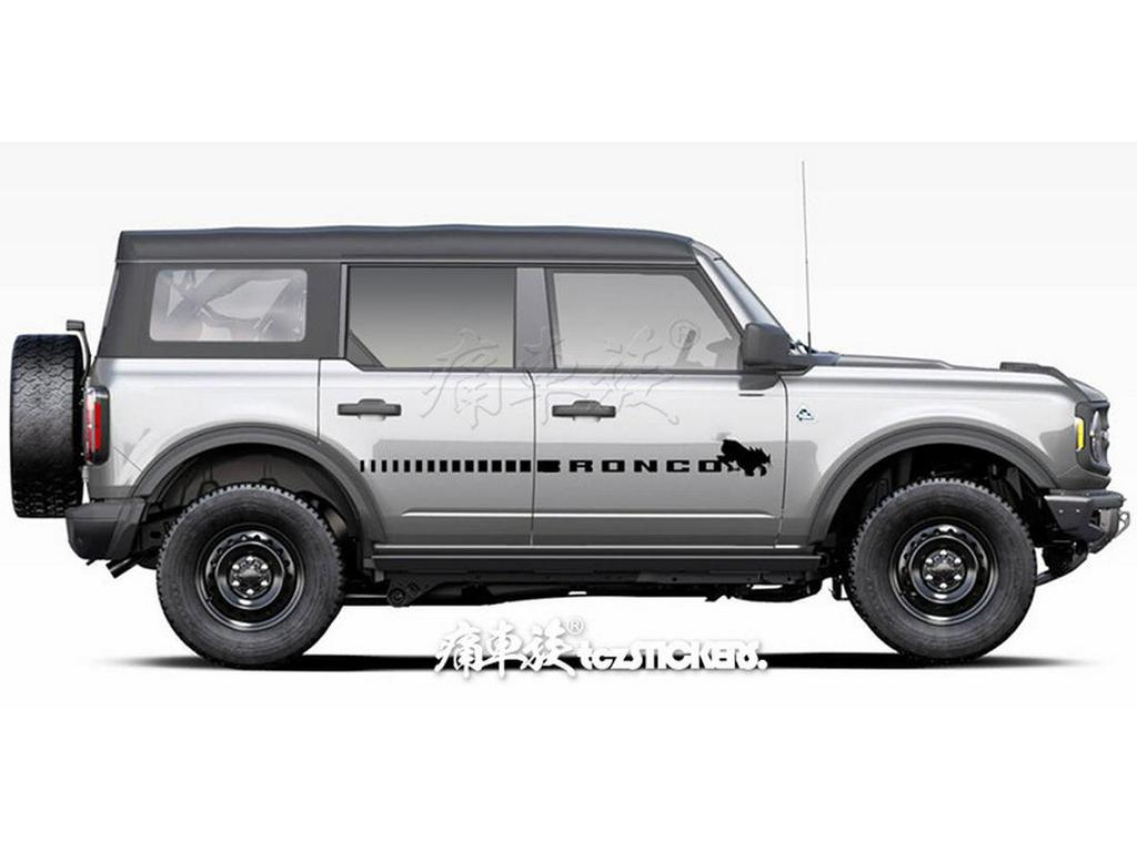 Bronco Mustang Car Stickers: Pinstripes, Waistline, and Side Skirt Decorations