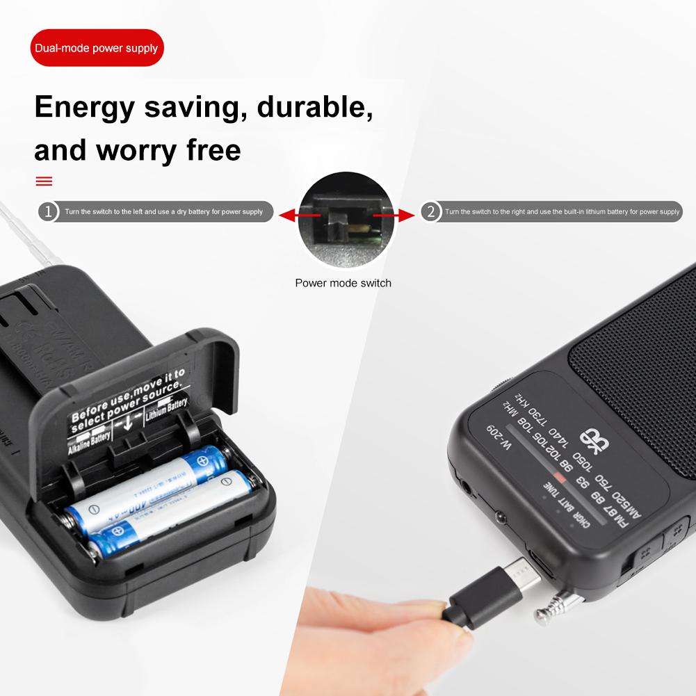 LED Portable Pocket AM FM Radio Battery Operated Pointer Radio Built-in Speaker with 3.5mm Headphone Jack Stereo Radio Player