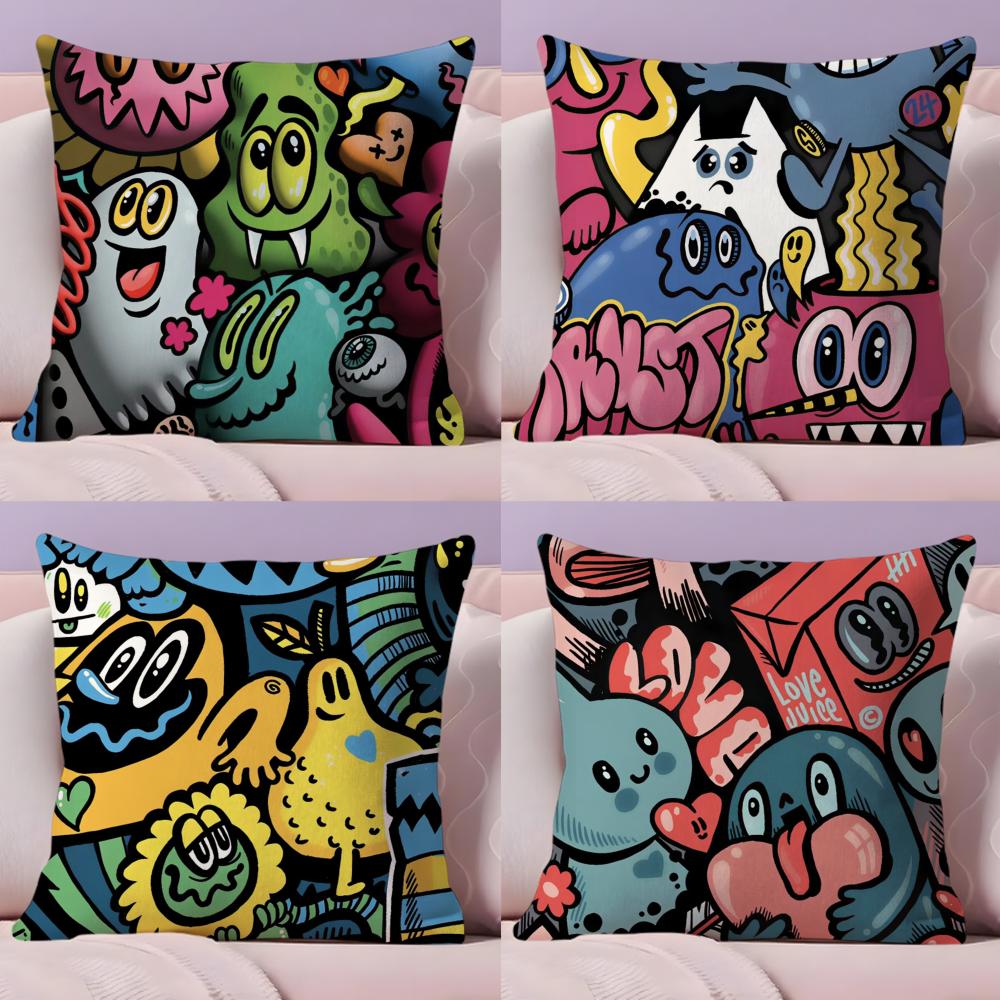 Abstract Painting Cushion Cover Plush Fabric Soft Double-Sided Printed Invisible Zipper Sofa Pillow Case Home Decor