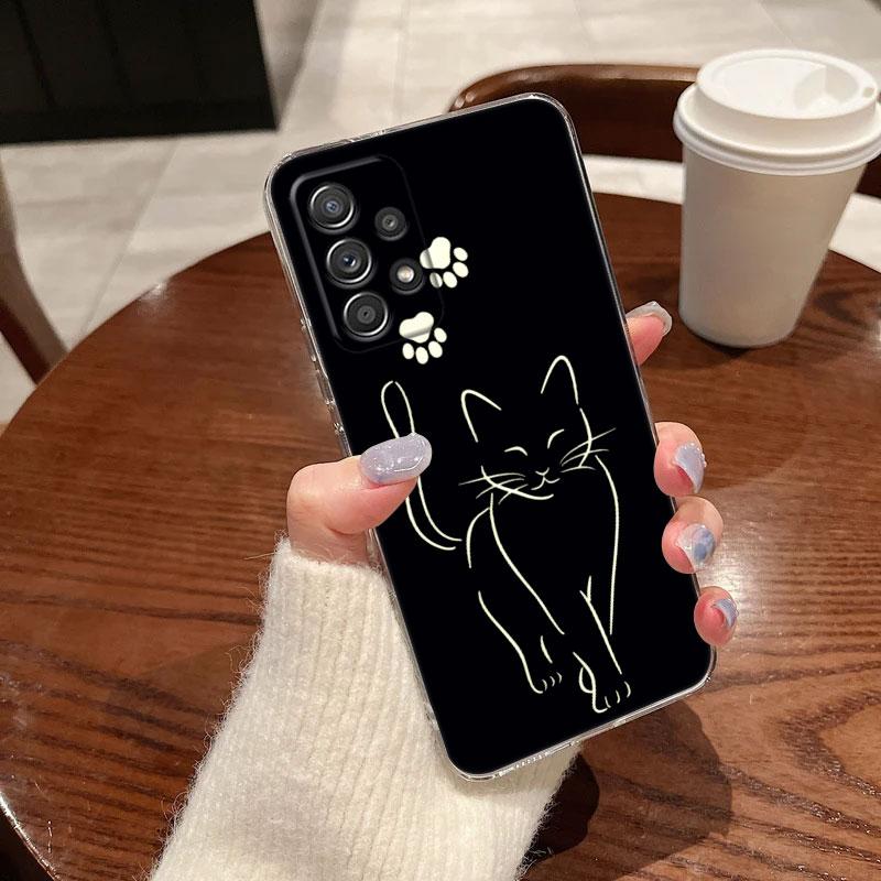 Funny Cute Cat Line Art Clear Phone Case For Samsung Galaxy A56 A57 A37 A55 A54 A36 A35 A26 A25 A17 A07 A52 A34 A73 A21s Cover