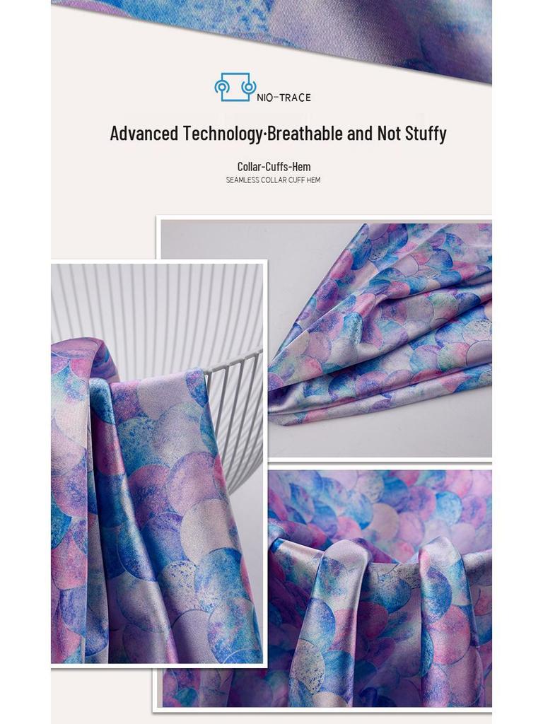 Colorful Fish Scale Floral Stretch Satin: Polyester-Spandex Digital Print Cheongsam Faux Silk Fabric